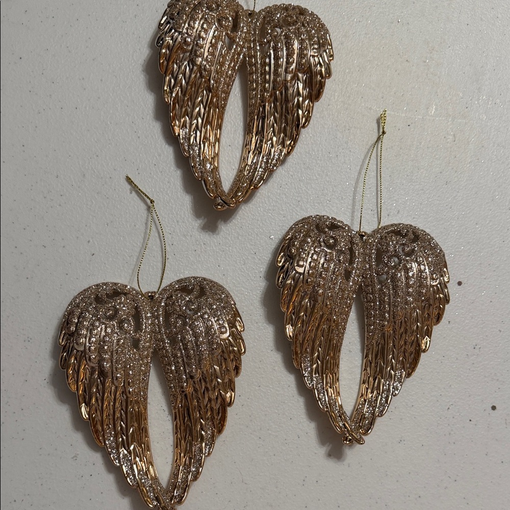 Elegant Gold Wings set of three ornaments